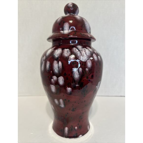 Handmade Red White Drip Glaze Ceramic Ginger Jar Vase with Lid 13.5" - Picture 1 of 10